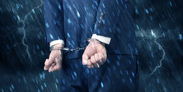 Stormy wallpaper with close handcuffed man — Stock Photo, Image