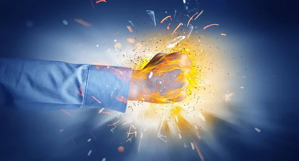 Hand schlägt heftig zu und der Raum explodiert — Stockfoto