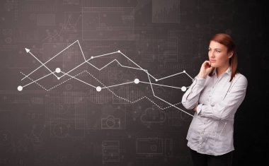 Artan grafik kavramı ile duran kişi