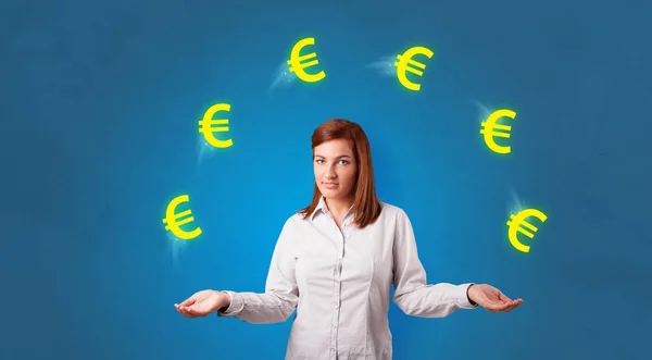 Person juggle with euro symbol — Stock Photo, Image