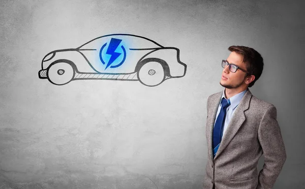 Person thinking with drawn car concept — Stock Photo, Image