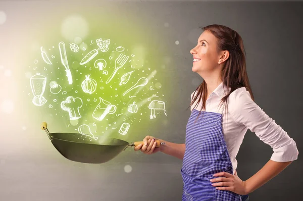 Cook with green doodle vegetables — Stock Photo, Image