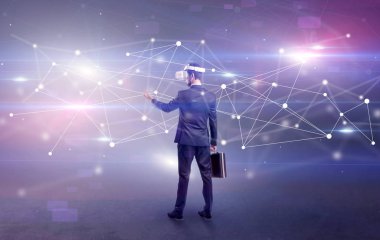 İşadamı vj gözlük ve bağlantı kavramı ile