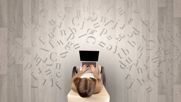 Letters Writer Using Tablet Beige Chair Office Space — Stock Photo, Image