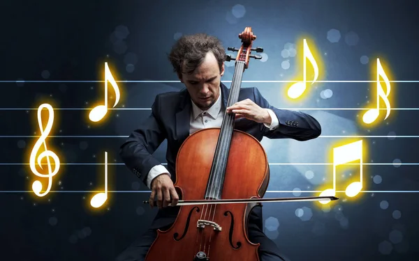 Young cellist with music sheet — Stock Photo, Image