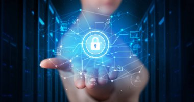 Hologram Projeksiyon tutan kadın