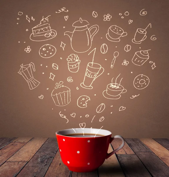 Steaming hot drink with doodles — Stock Photo, Image