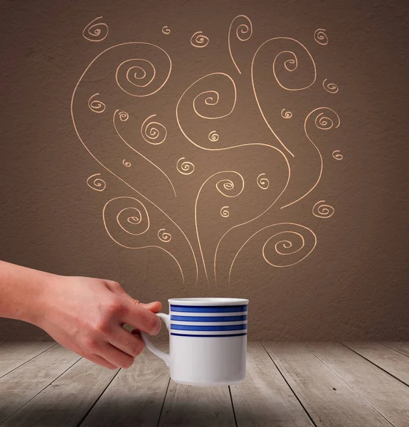 Steaming warm drink with doodles — Stock Photo, Image
