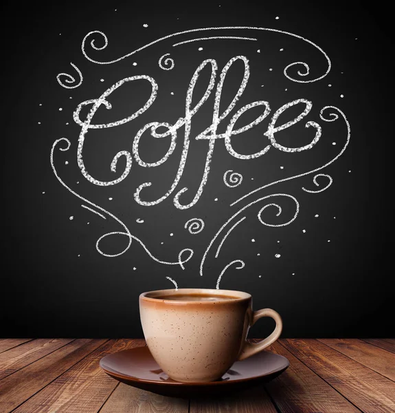 Βράζοντας στον ατμό φλυτζάνι του καφέ με λευκό doodles — Φωτογραφία Αρχείου