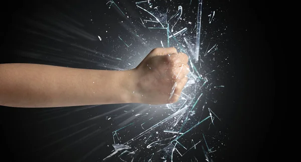 Hand hits intense and breaks glasses — Stock Photo, Image