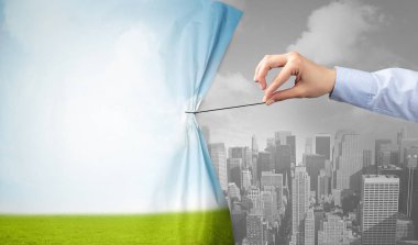 Doğa cityscape perde için gri cityscape çekerek el