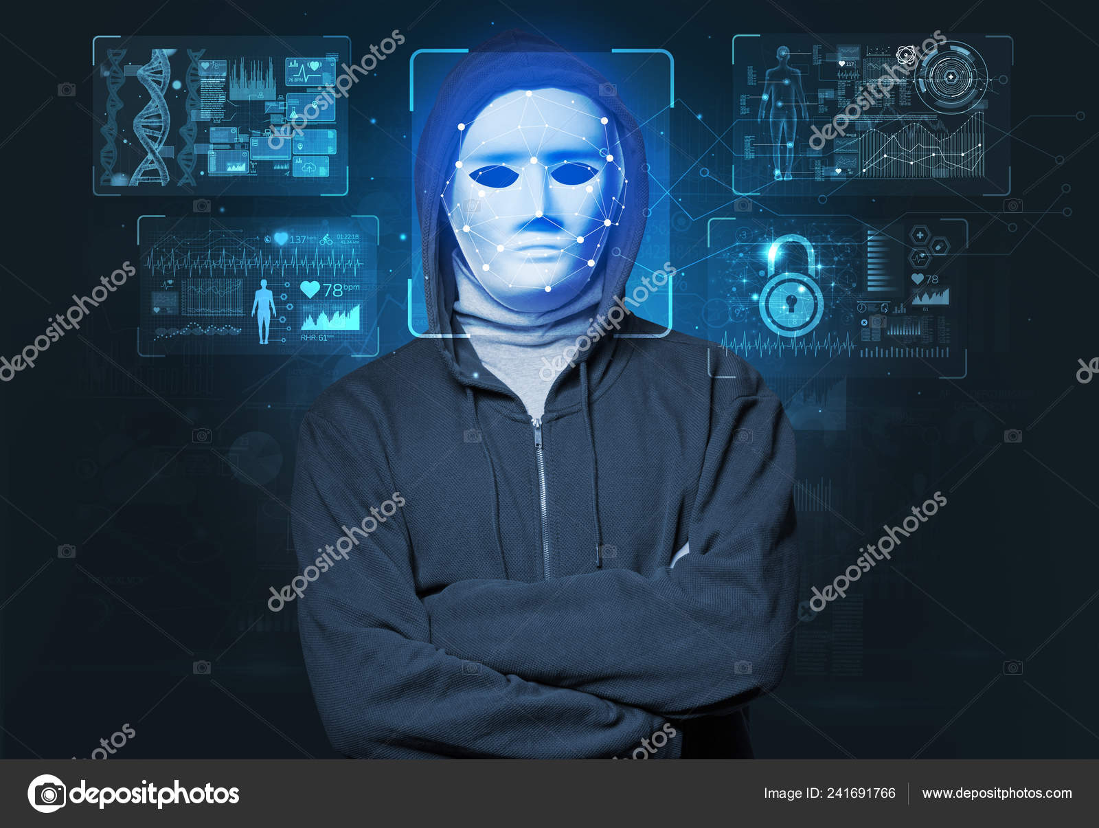 Herunterladen - Biometrische Verifizierung - Gesichtserkennung für junge Männer — Stockbild Junger Mann erkennt Gesicht — Stockfoto