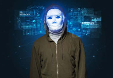 Genç adam yüz tanıma kavramı