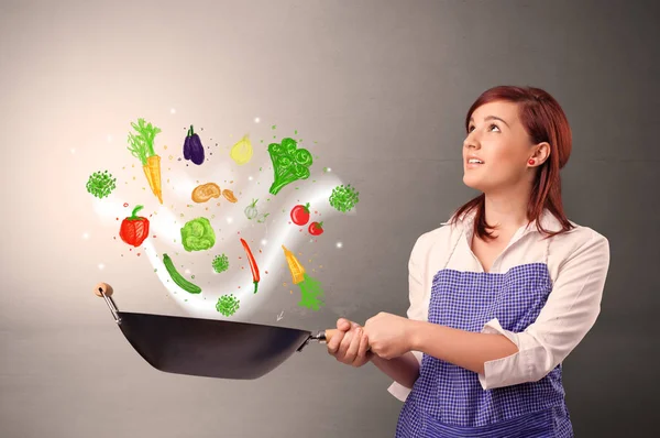 Cozinhe com legumes coloridos desenhados — Fotografia de Stock