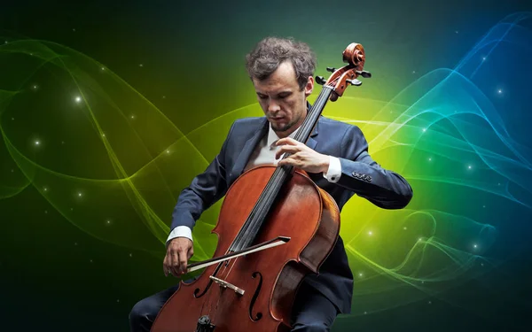 Cellist with colorful fabled concept — Stock Photo, Image