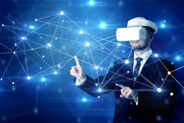 3D bağlantı ve ağ işaretleri dokunmadan adam