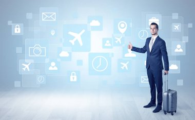 İşadamı sembolleri ile bir iş gezisi için yola