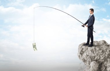İşadamı Balık tutma Doları bir rock