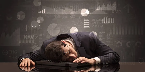Uomo d'affari dormire con grafici, grafici e report concetto — Foto Stock