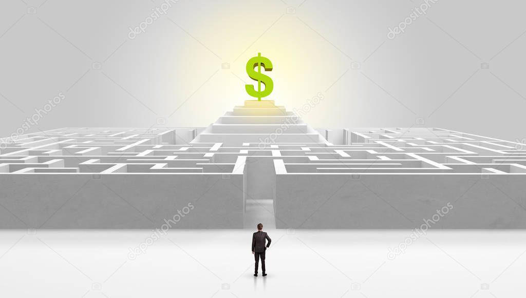 Man standing outside of a maze with profit concept on the middle