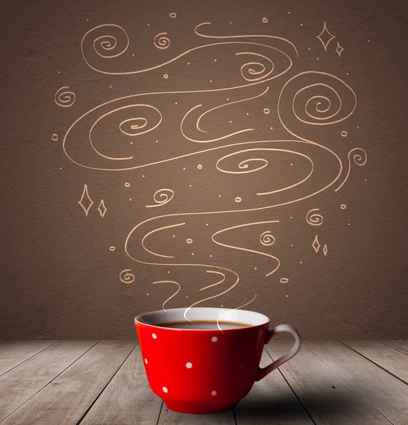 Steaming warm drink with doodles — Stock Photo, Image
