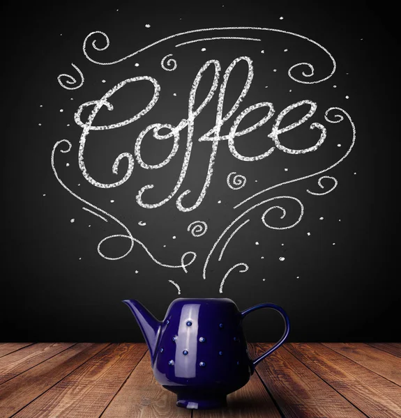 Dampfende Tasse Kaffee mit weißen Doodles — Stockfoto