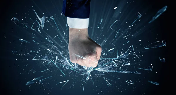 Hand hits intense and breaks glasses — Stock Photo, Image