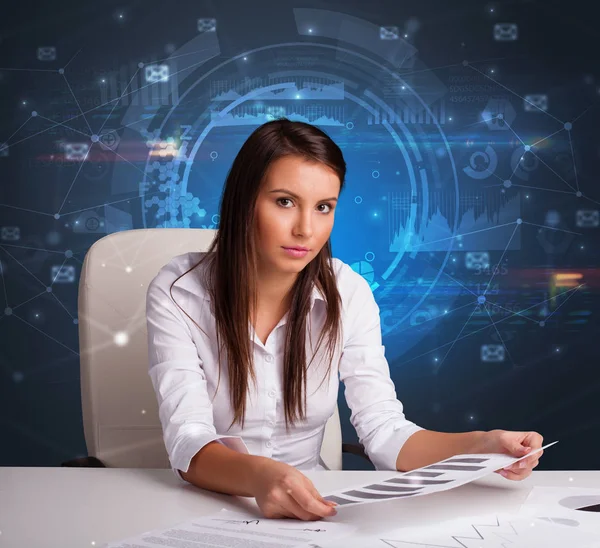Manager in front of the office desk with communication concept — Stock Photo, Image