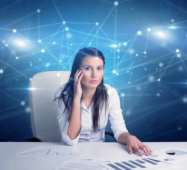 Manager in front of the office desk with link concept — Stock Photo, Image