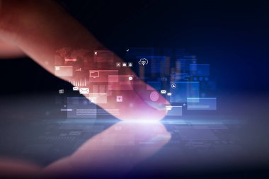 Tablet küresel veritabanı kavramı ile dokunmadan parmak