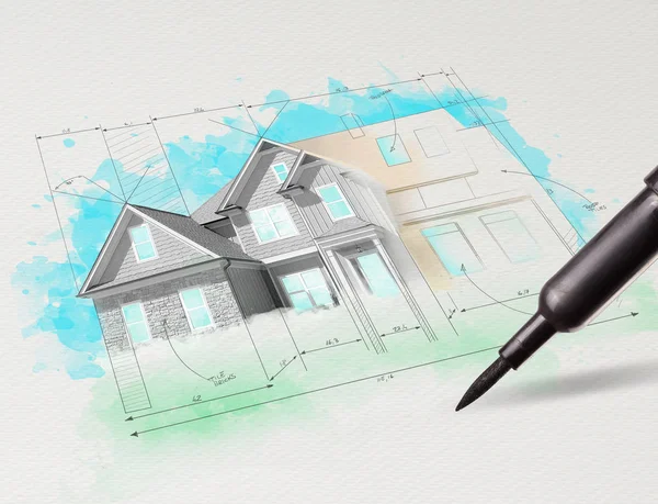 Ołówkiem rysunek domu plan koncepcja — Zdjęcie stockowe