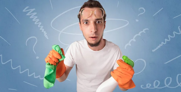 Swabber with orange rubber gloves — Stock Photo, Image