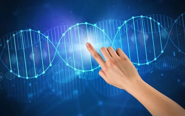 Mano toccando molecola di DNA — Foto Stock