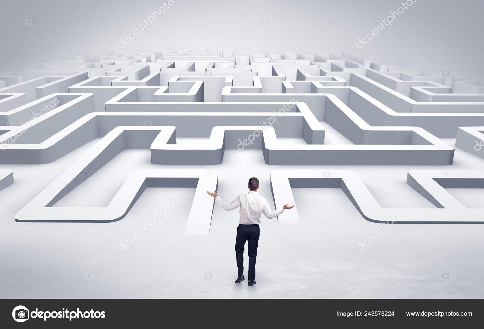 Businessman starting a flat 3d labyrinth Stock Photo by ©ra2studio 243573224