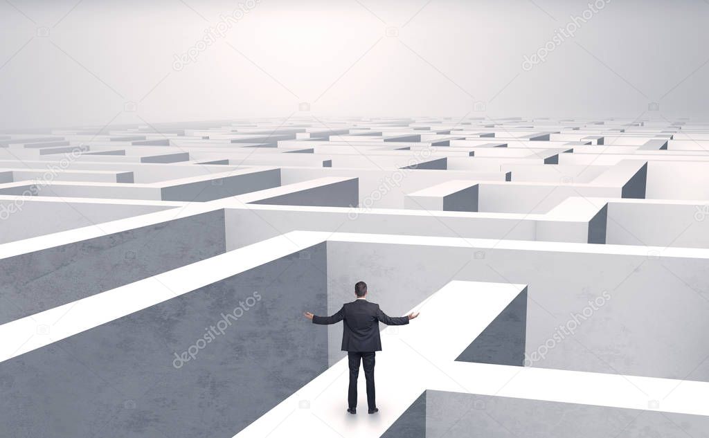 Small businessman in a middle of a maze