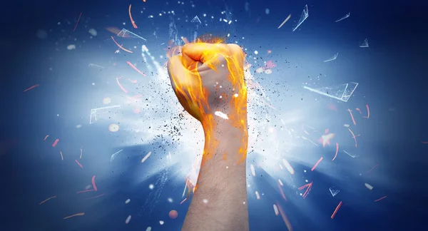 Ręka uderza intensywny i przestrzeń wybucha — Zdjęcie stockowe