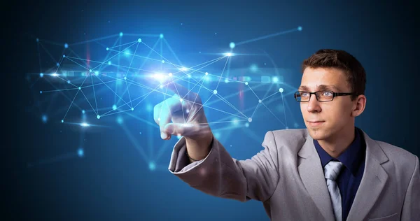 Man touching web hologram — Stock Photo, Image