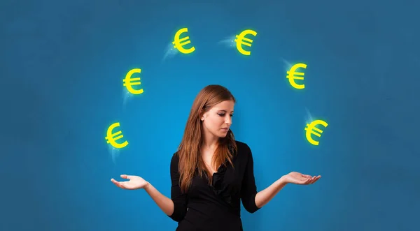 Person juggle with euro symbol — Stock Photo, Image