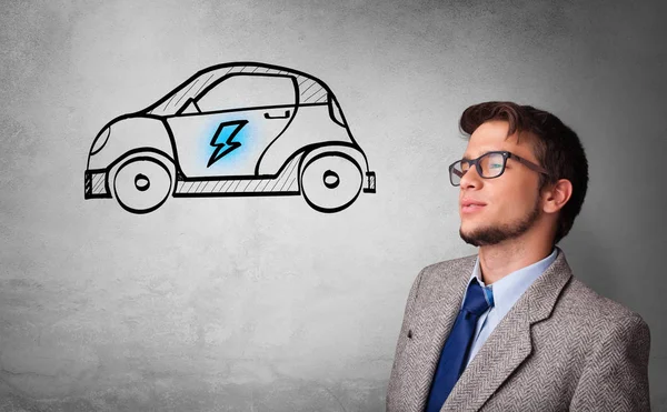 Person thinking with drawn car concept — Stock Photo, Image