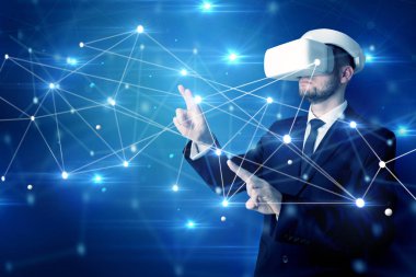 3D bağlantı ve ağ işaretleri dokunmadan adam