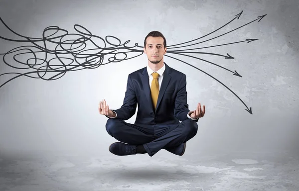 Businessman meditates with purifying doodle concept — Stock Photo, Image