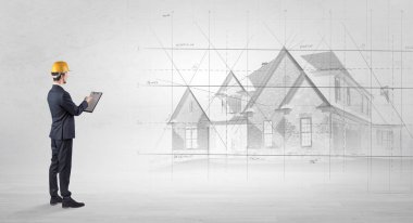 Ev planı ile ayakta mimar