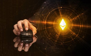 Cryptocurrency kavramı ile fare kullanarak ele