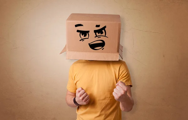 Man with cardboard head — Stock Photo, Image