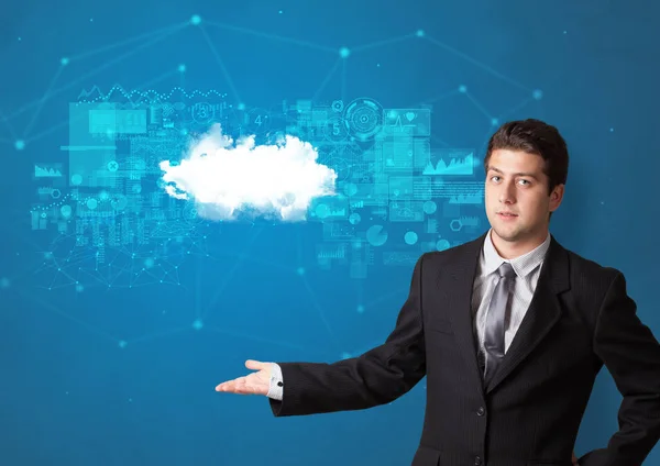 Persoon voorstellende cloud technologie concept — Stockfoto
