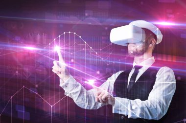 Dostum Vr ile ayakta koruyucu gözlük ve grafikler grafikler