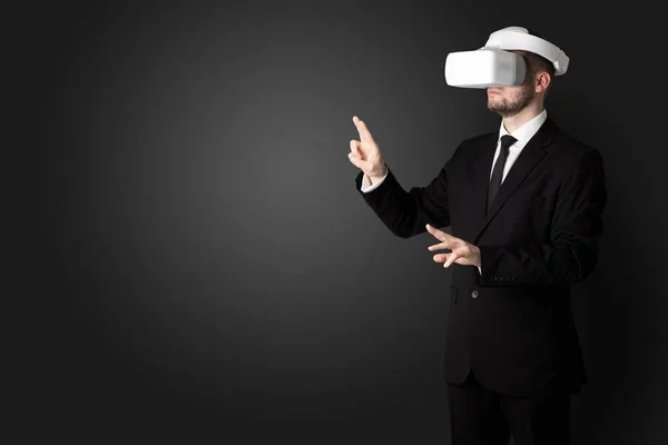 Empty room with a man in vr glasses