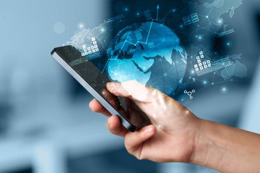 Telefon ile dünya çapında raporları bağlantılar ve istatistik kavram kullanarak ele