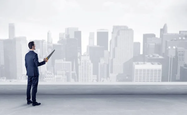 Businessman looking at a big city panorama — Stock Photo, Image