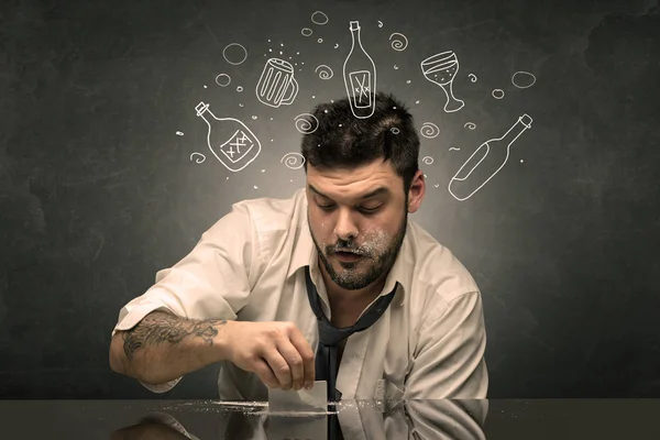 Hombre borracho con concepto de botellas de alcohol de garabato —  Fotos de Stock